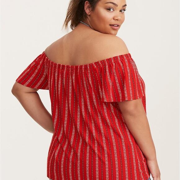 Torrid Border Print Off Shoulder Top Bohemian Southwest Red Line 1X - Picture 3 of 5